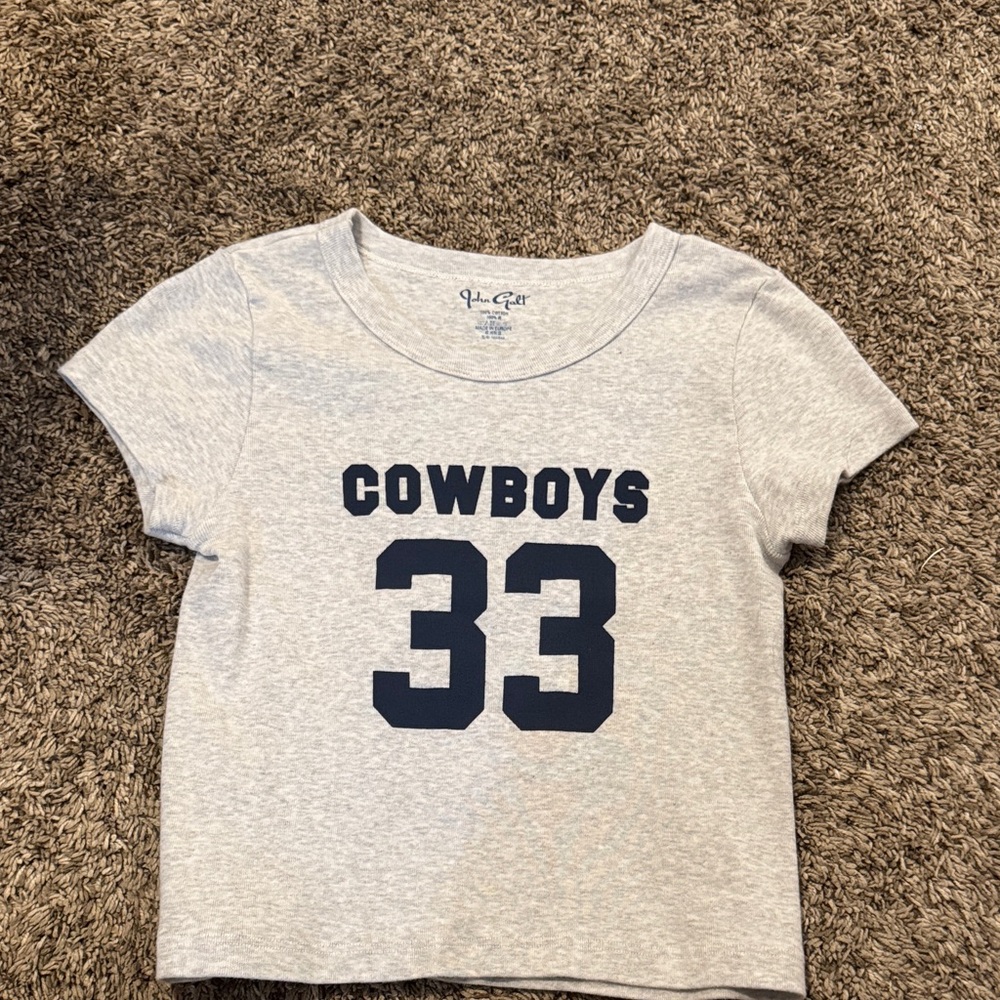 Brandy Melville Light Gray Crop Top with Navy Print